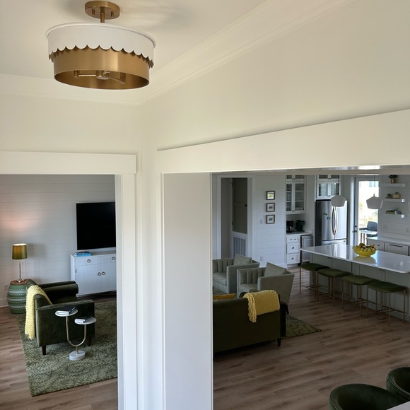 Semi Flush Mount White and Natural Brass light fixture - Picture 3 of 3